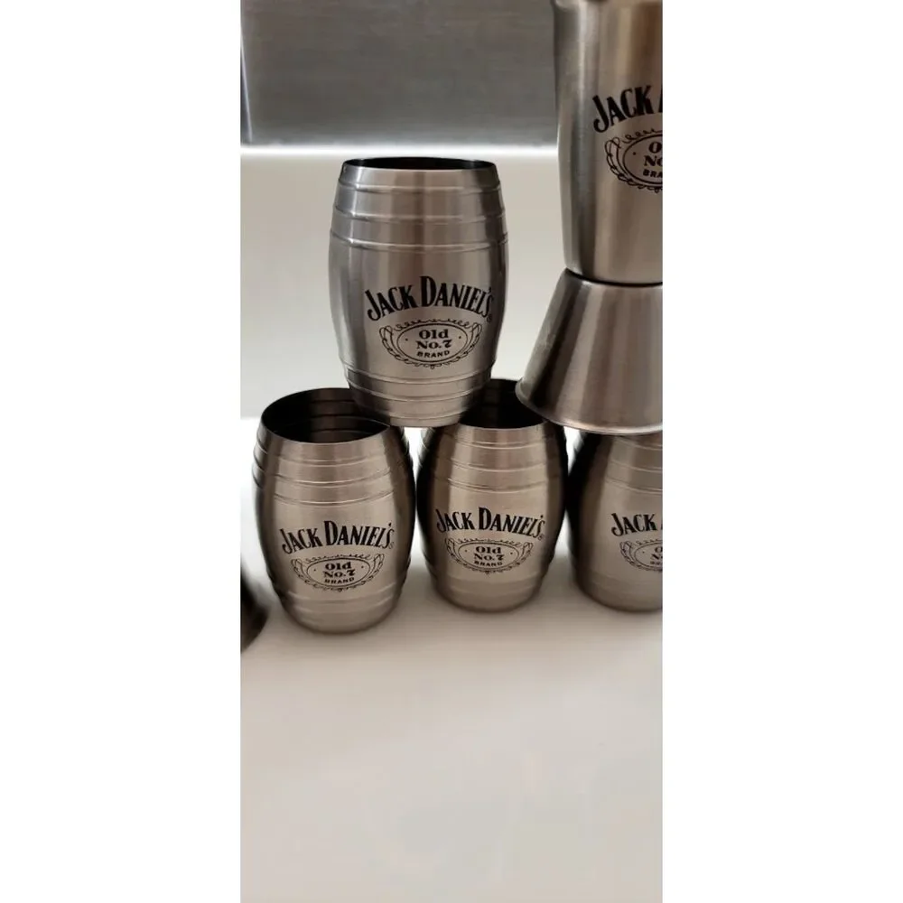 Jack Daniel's Old No 7 Stainless Steel Shot Glass Jigger Bar Set 6pc VTG 2007